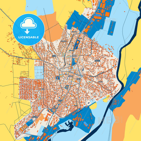 Colorful Bârlad Street Map with Labels and Buildings
