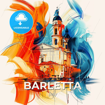 Vibrant Barletta, Italy - A Painting Of A Building With A Tower And A Colorful Background - Square format print template