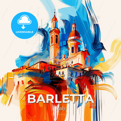 Vibrant Barletta, Italy - A Painting Of A Building With Towers - Square format print template