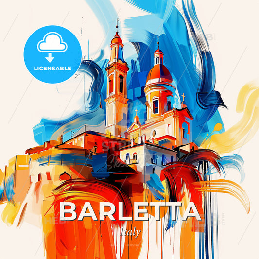 Vibrant Barletta, Italy - A Painting Of A Building With Towers - Square format print template