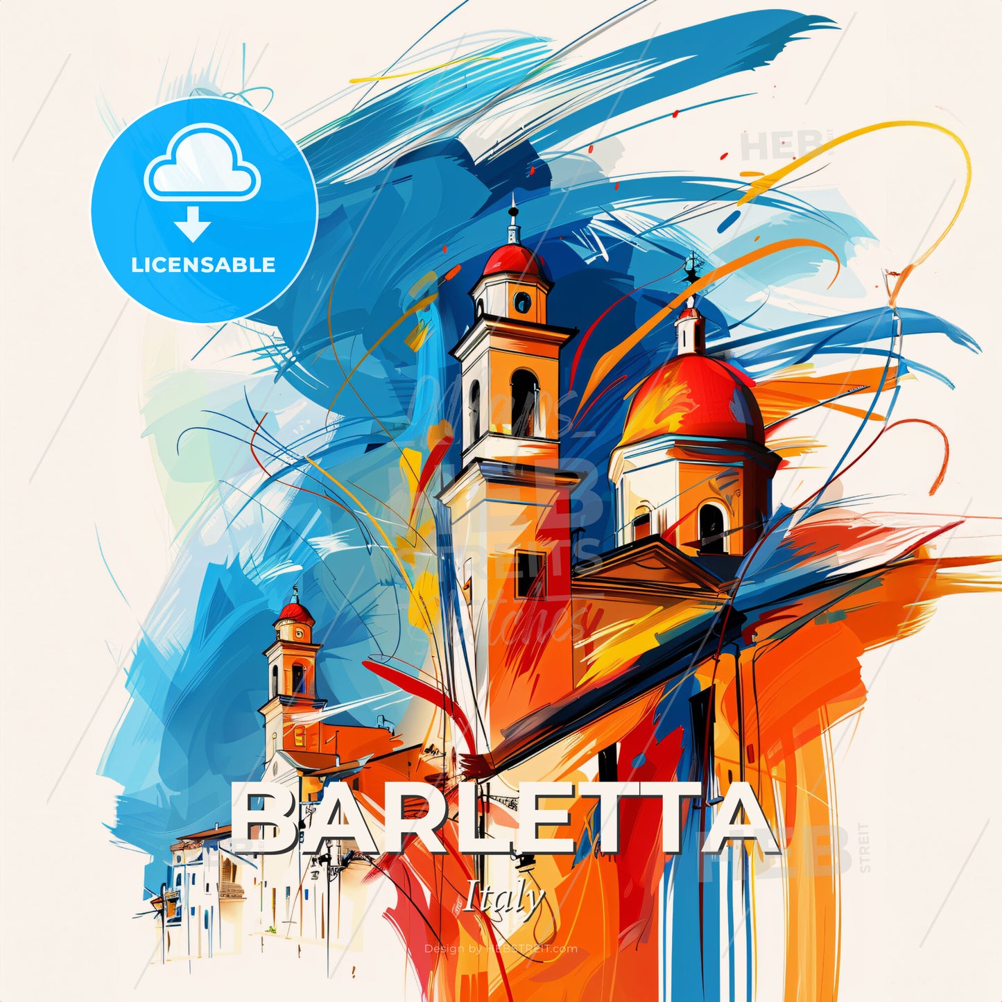 Vibrant Barletta, Italy - A Painting Of A Building With Colorful Paint - Square format print template