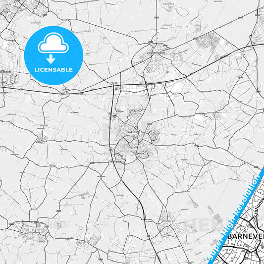 Barneveld, Netherlands light map with streetnames, citynames and districts