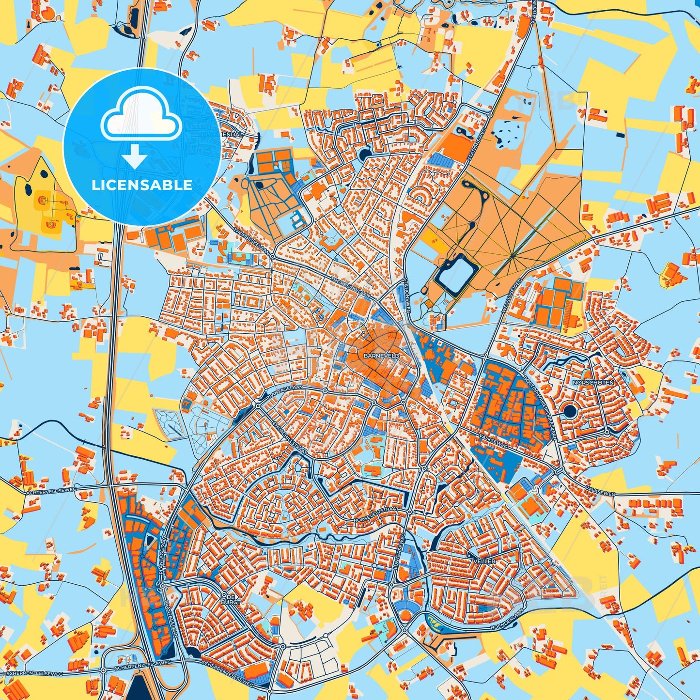 Colorful Barneveld Street Map with Labels and Buildings