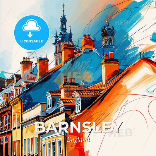Vibrant Barnsley, England - A Colorful Rooftops Of A Town - Square format print template