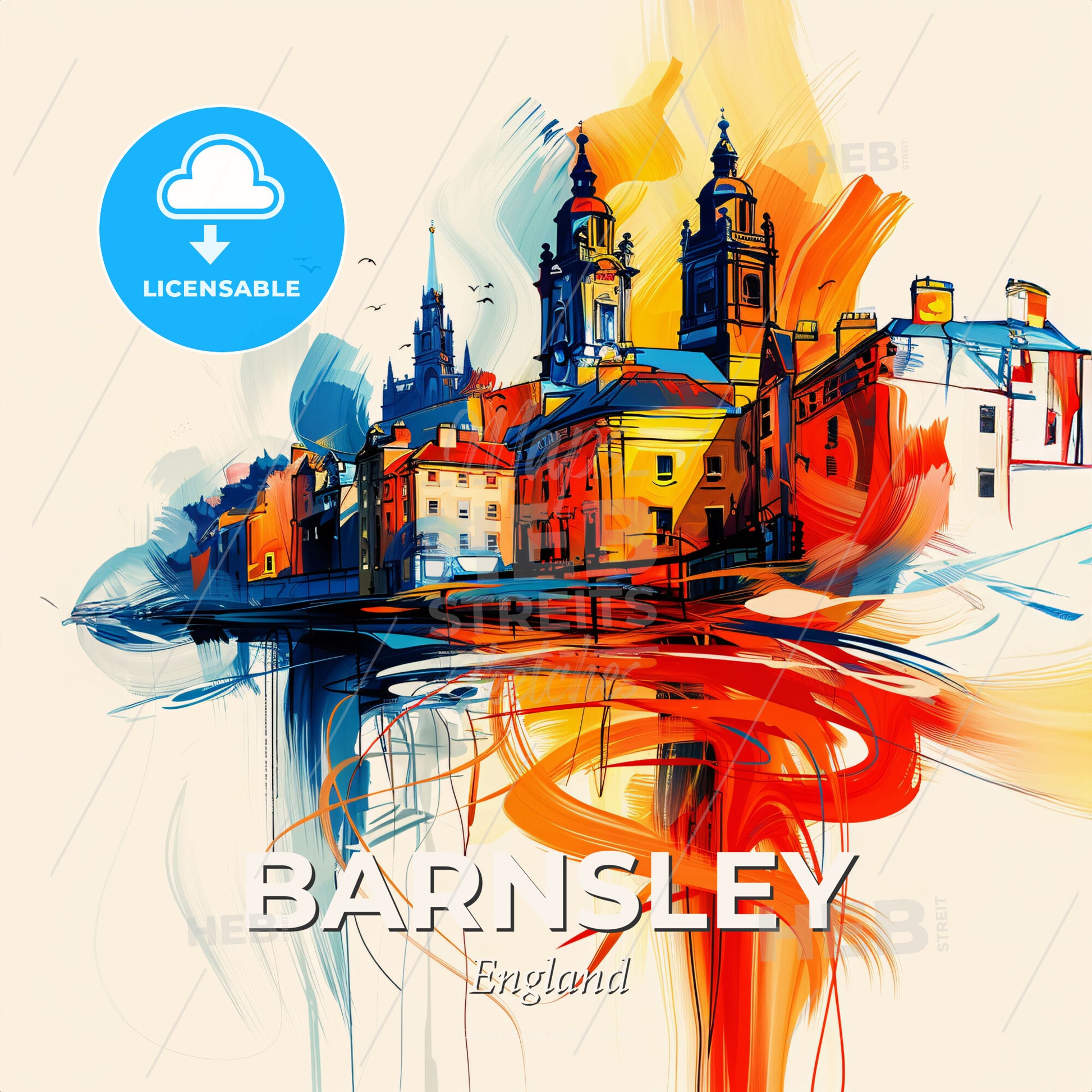 Vibrant Barnsley, England - A Colorful Painting Of A City - Square format print template
