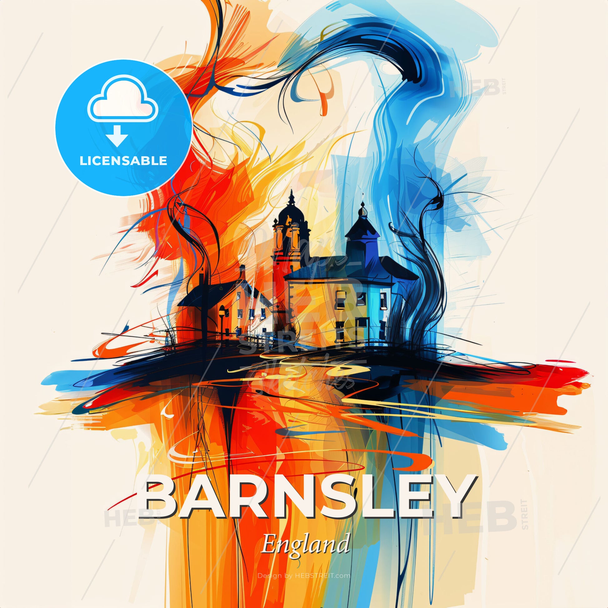 Vibrant Barnsley, England - A Painting Of A Building With A Colorful Smoke Coming Out Of It - Square format print template