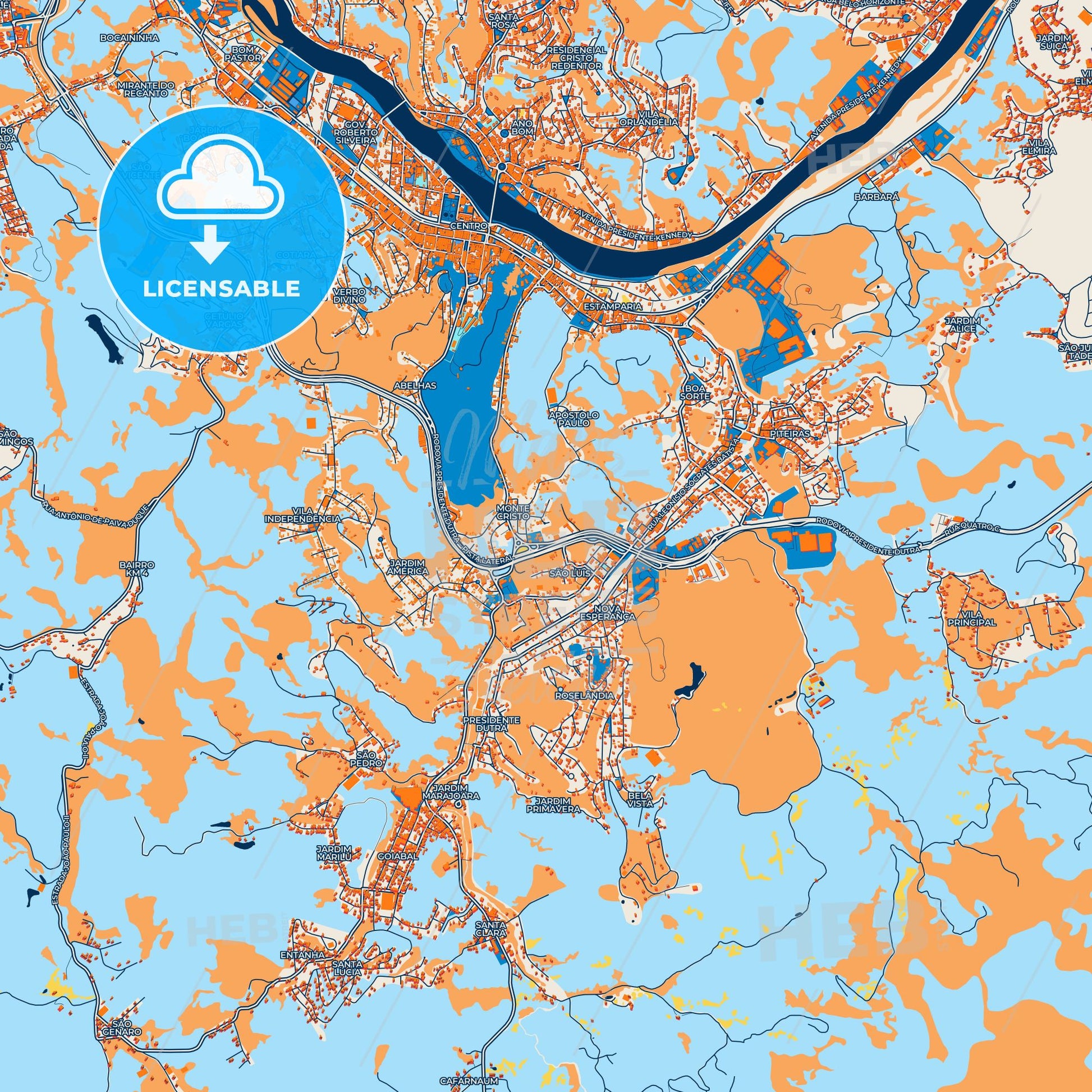 Colorful Barra Mansa Street Map with Labels and Buildings