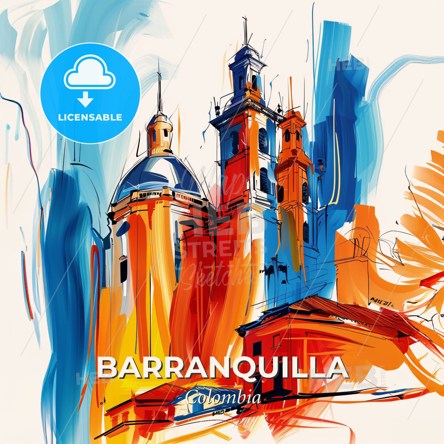 Vibrant Barranquilla, Colombia - A Painting Of A Building - Square format print template