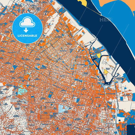 Colorful Barranquilla Street Map with Labels and Buildings