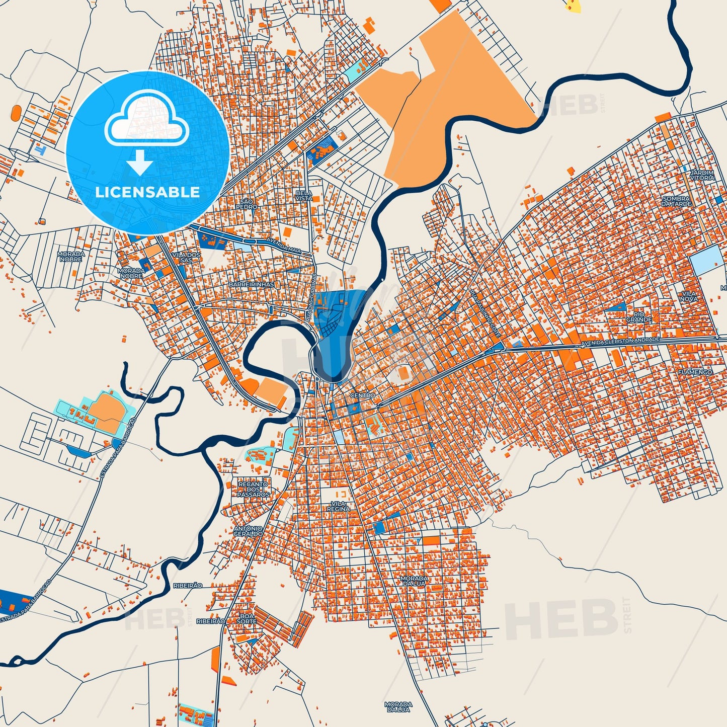 Colorful Barreiras Street Map with Labels and Buildings