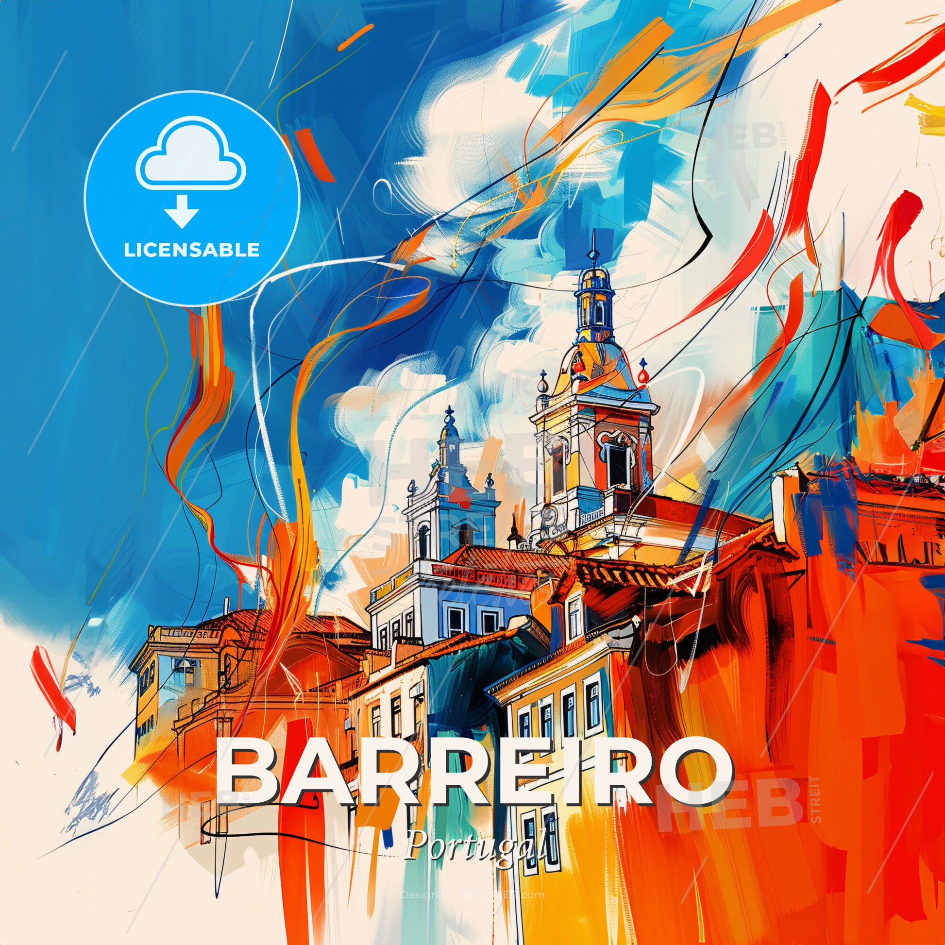 Vibrant Barreiro, Portugal - A Painting Of A Building - Square format print template