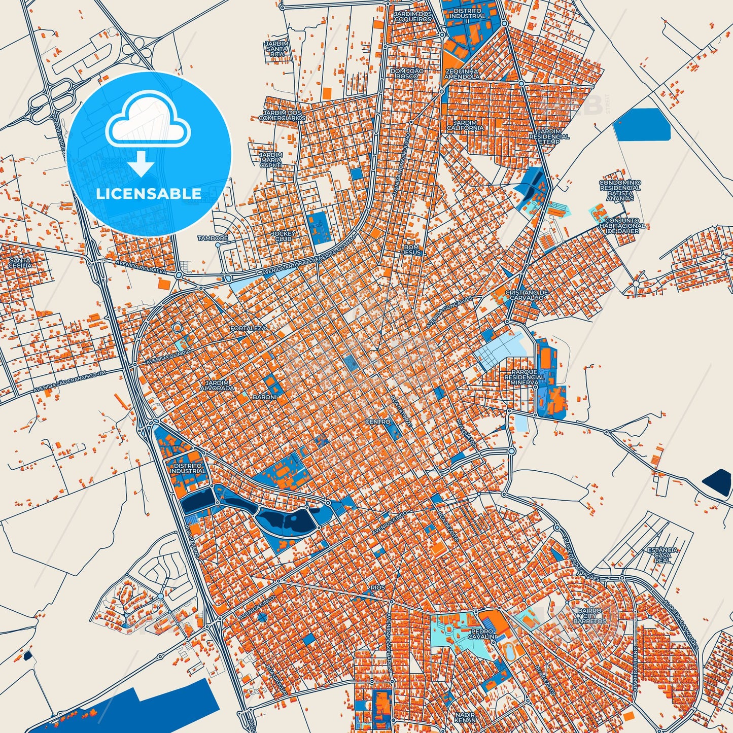 Colorful Barretos Street Map with Labels and Buildings