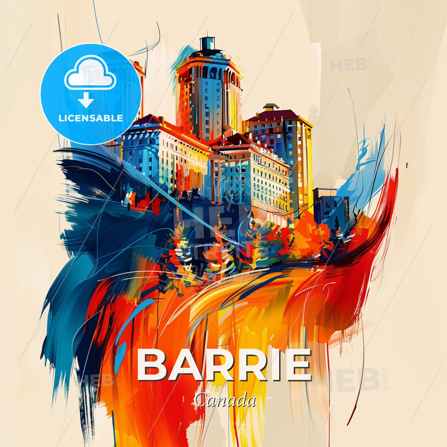 Vibrant Barrie, Canada - A Painting Of A City - Square format print template