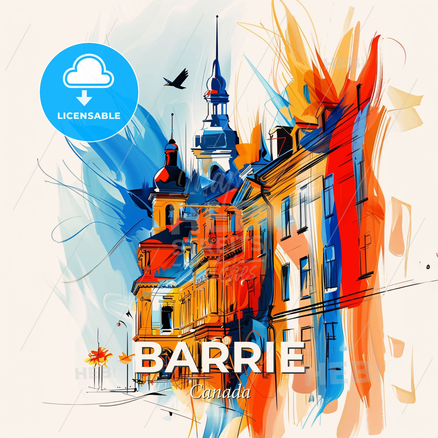 Vibrant Barrie, Canada - A Colorful Painting Of A Building - Square format print template