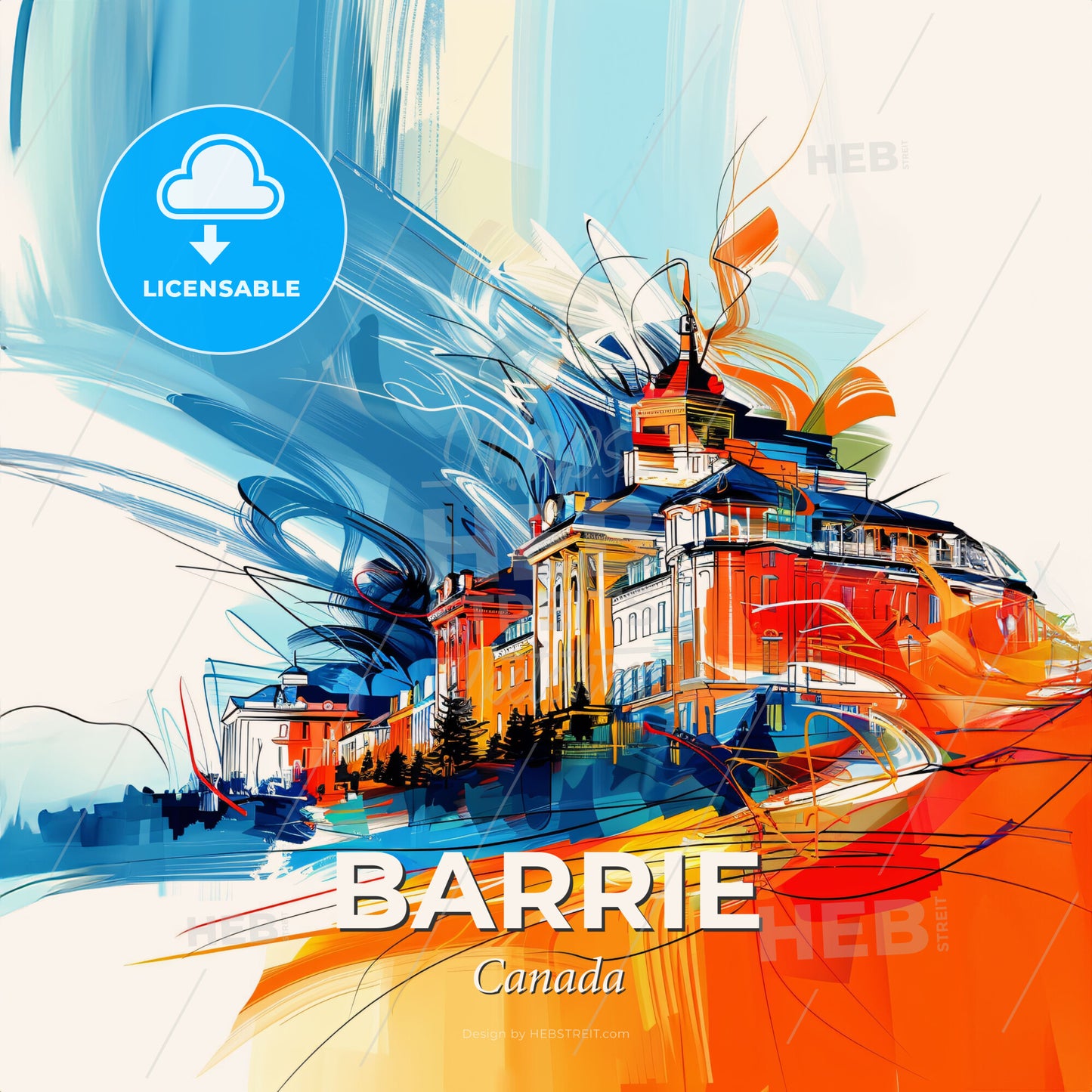 Vibrant Barrie, Canada - A Painting Of A Building - Square format print template