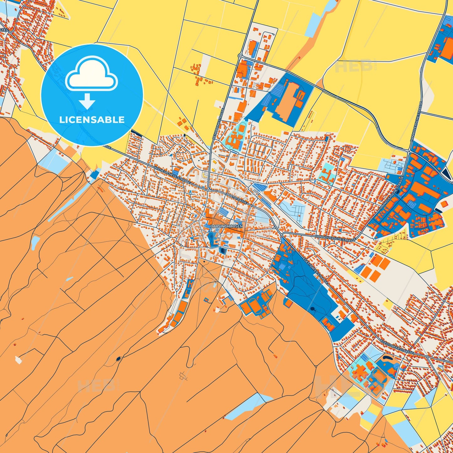 Colorful Barsinghausen Street Map with Labels and Buildings
