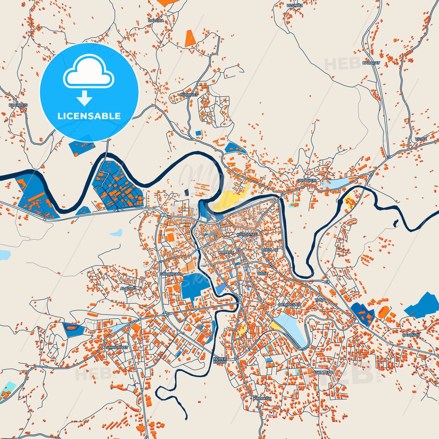Colorful Bartın Street Map with Labels and Buildings