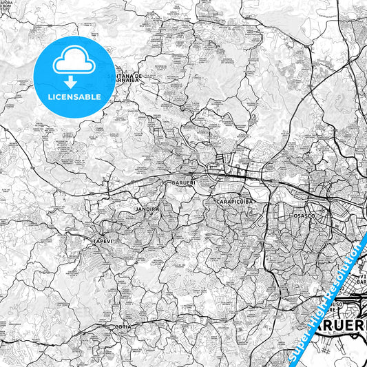 Barueri, Brazil light map with streetnames, citynames and districts