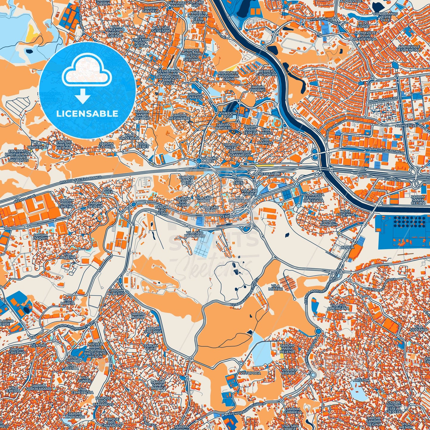 Colorful Barueri Street Map with Labels and Buildings