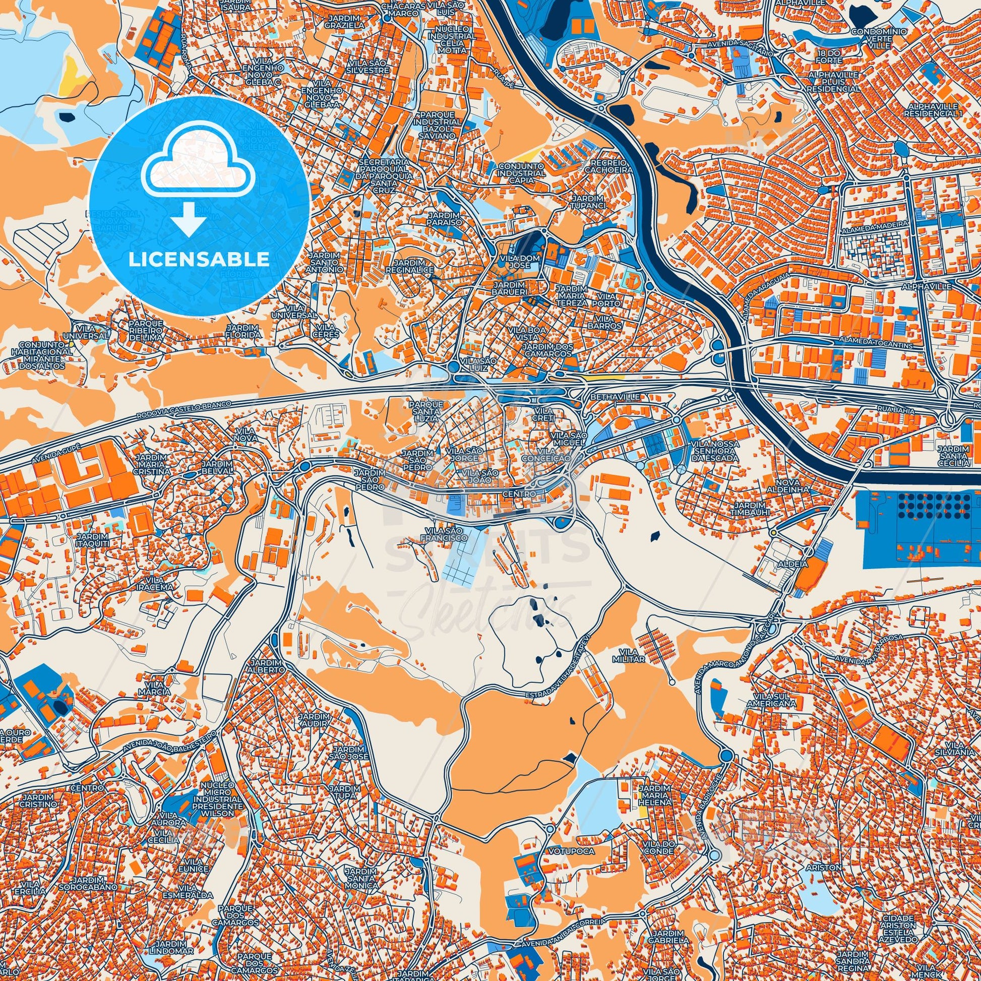 Colorful Barueri Street Map with Labels and Buildings