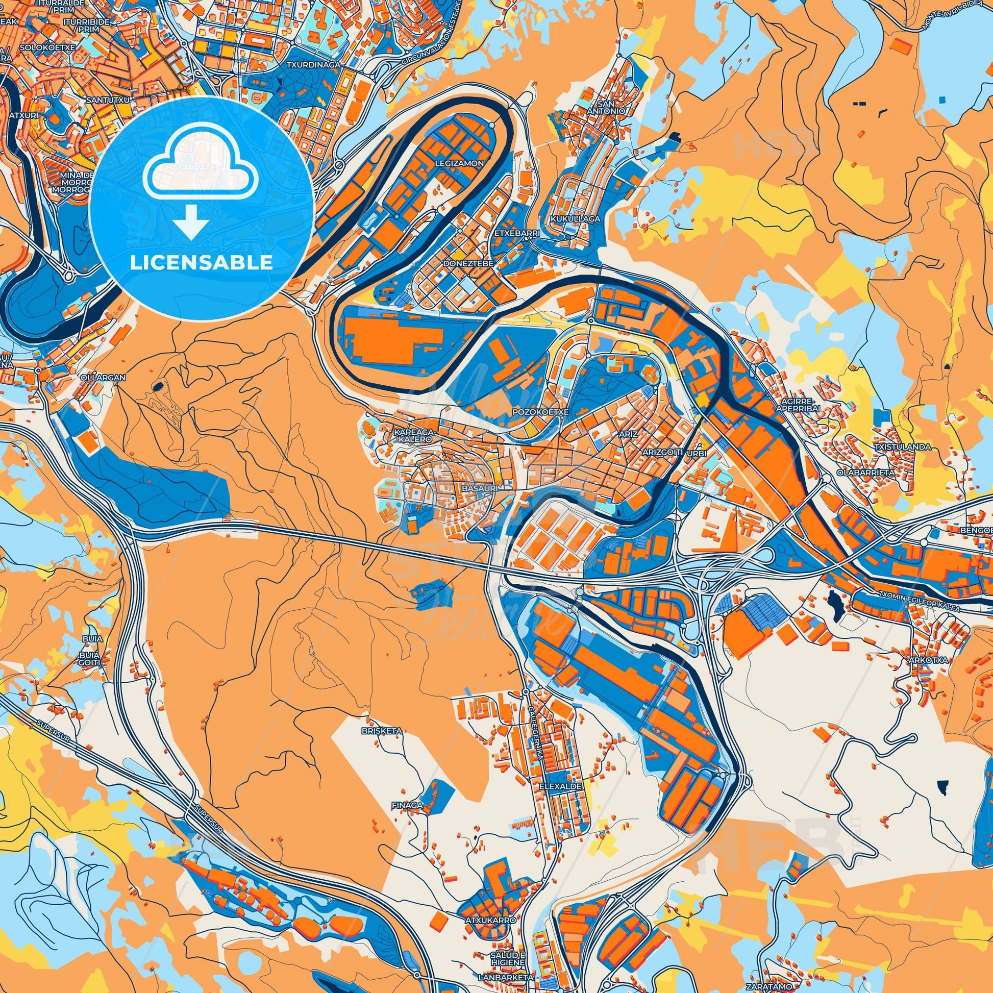 Colorful Basauri Street Map with Labels and Buildings