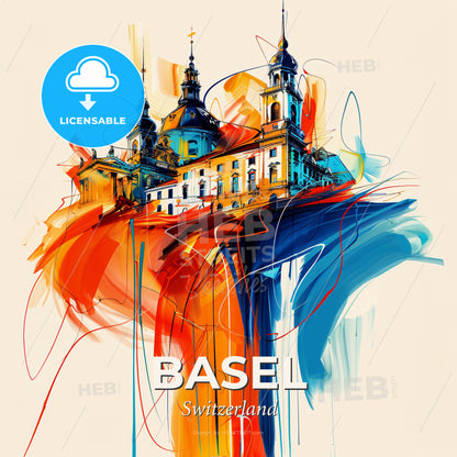 Vibrant Basel, Switzerland - A Painting Of A Building - Square format print template