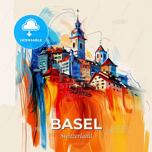 Vibrant Basel, Switzerland - A Painting Of A City - Square format print template