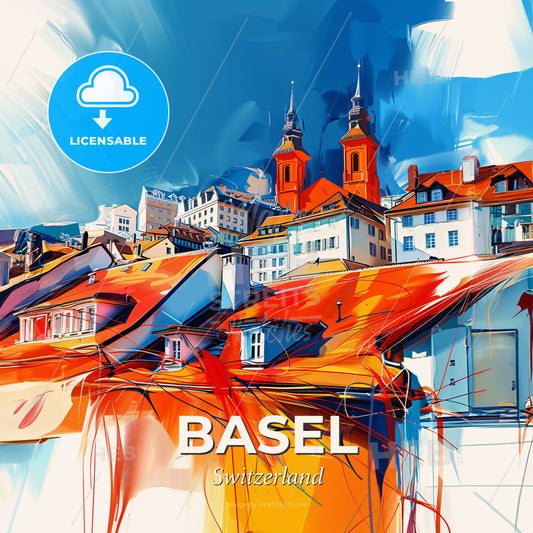 Vibrant Basel, Switzerland - A Group Of Buildings With Towers - Square format print template