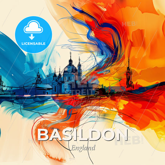 Vibrant Basildon, England - A Colorful Painting Of A Building - Square format print template