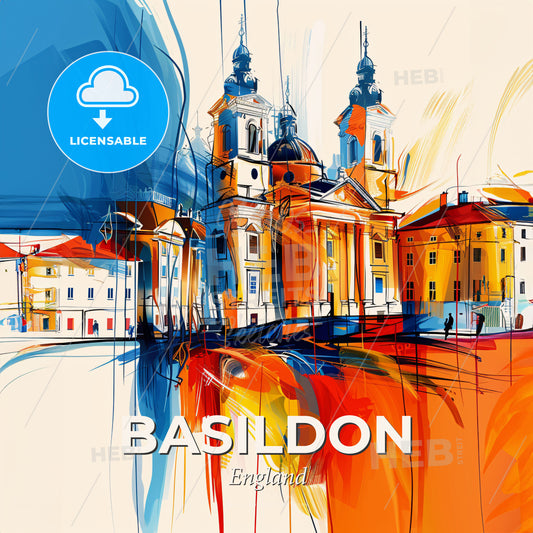 Vibrant Basildon, England - A Painting Of A Building With A Large Building And A Large Building - Square format print template