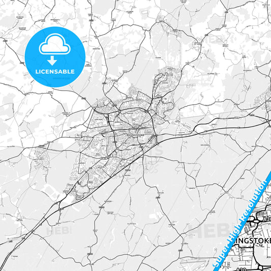 Basingstoke, England light map with streetnames, citynames and districts