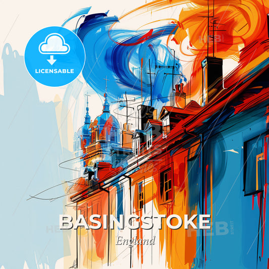 Vibrant Basingstoke, England - A Painting Of A Building With Colorful Smoke Coming Out Of It - Square format print template