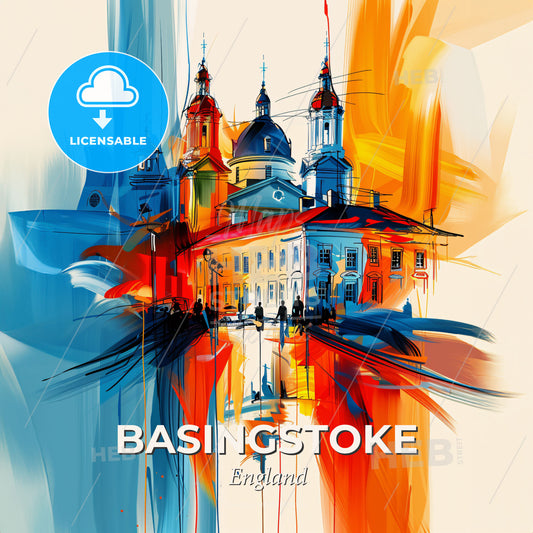 Vibrant Basingstoke, England - A Painting Of A Building - Square format print template