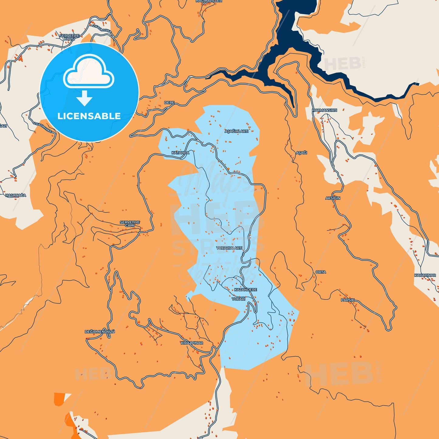 Colorful Başiskele Street Map with Labels and Buildings