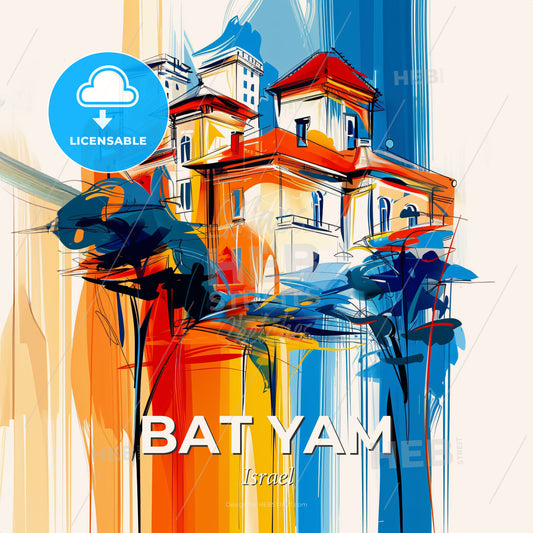 Vibrant Bat Yam, Israel - A Painting Of A House - Square format print template
