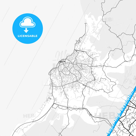 Bata, Equatorial Guinea light map with streetnames, citynames and districts