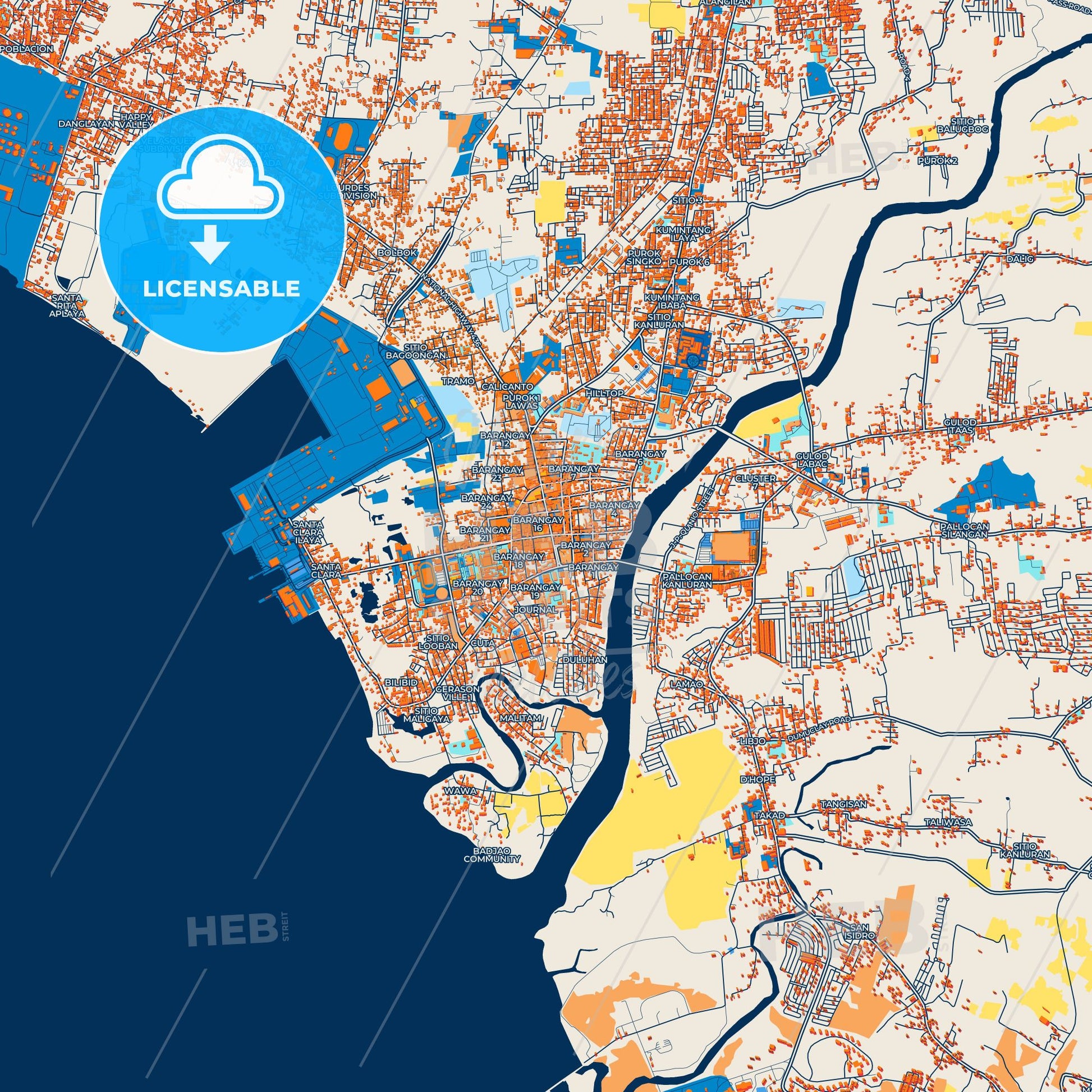 Colorful Batangas City Street Map with Labels and Buildings