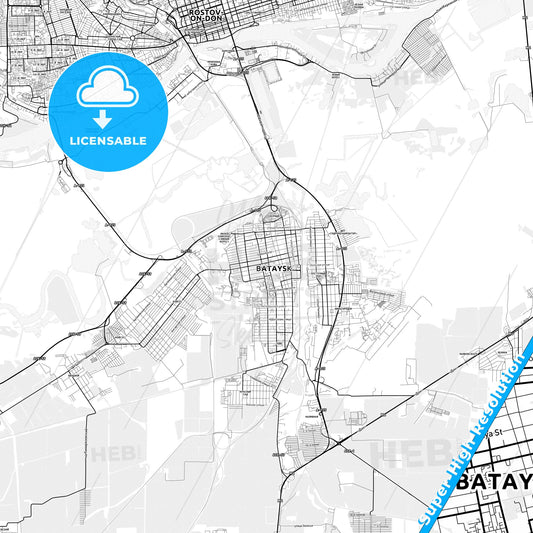 Bataysk, Russia light map with streetnames, citynames and districts
