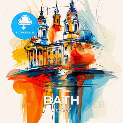 Vibrant Bath, England - A Drawing Of A Building With A Colorful Background - Square format print template
