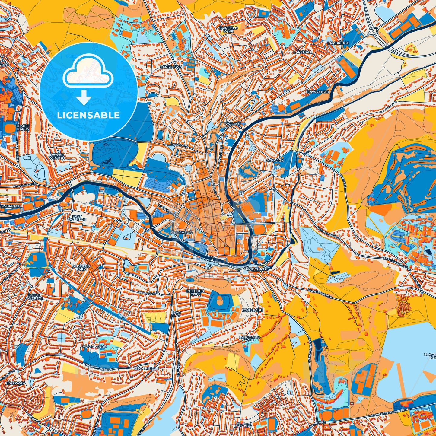 Colorful Bath Street Map with Labels and Buildings