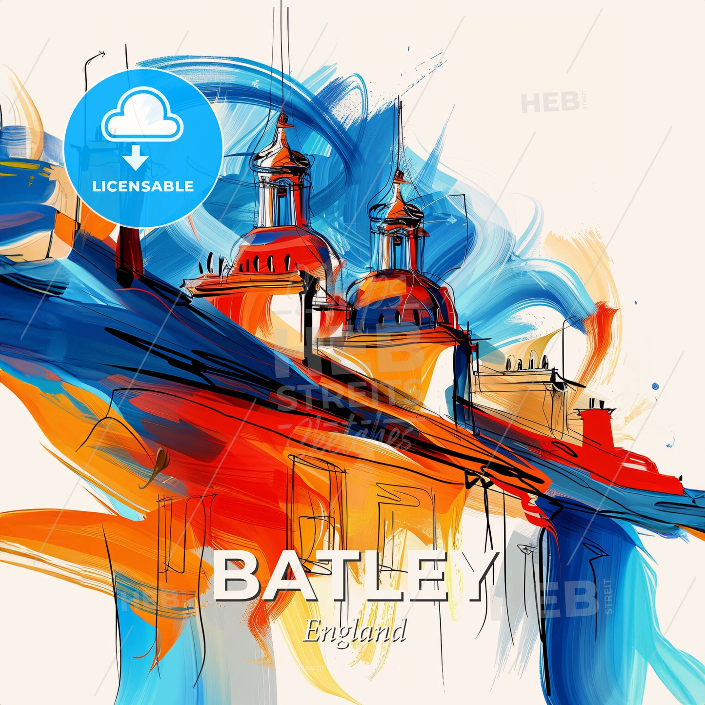 Vibrant Batley, England - A Painting Of A Building With Colorful Paint - Square format print template