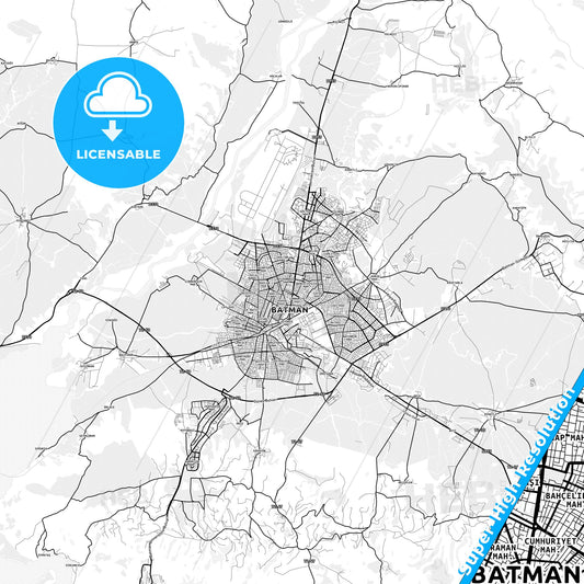 Batman, Turkey light map with streetnames, citynames and districts