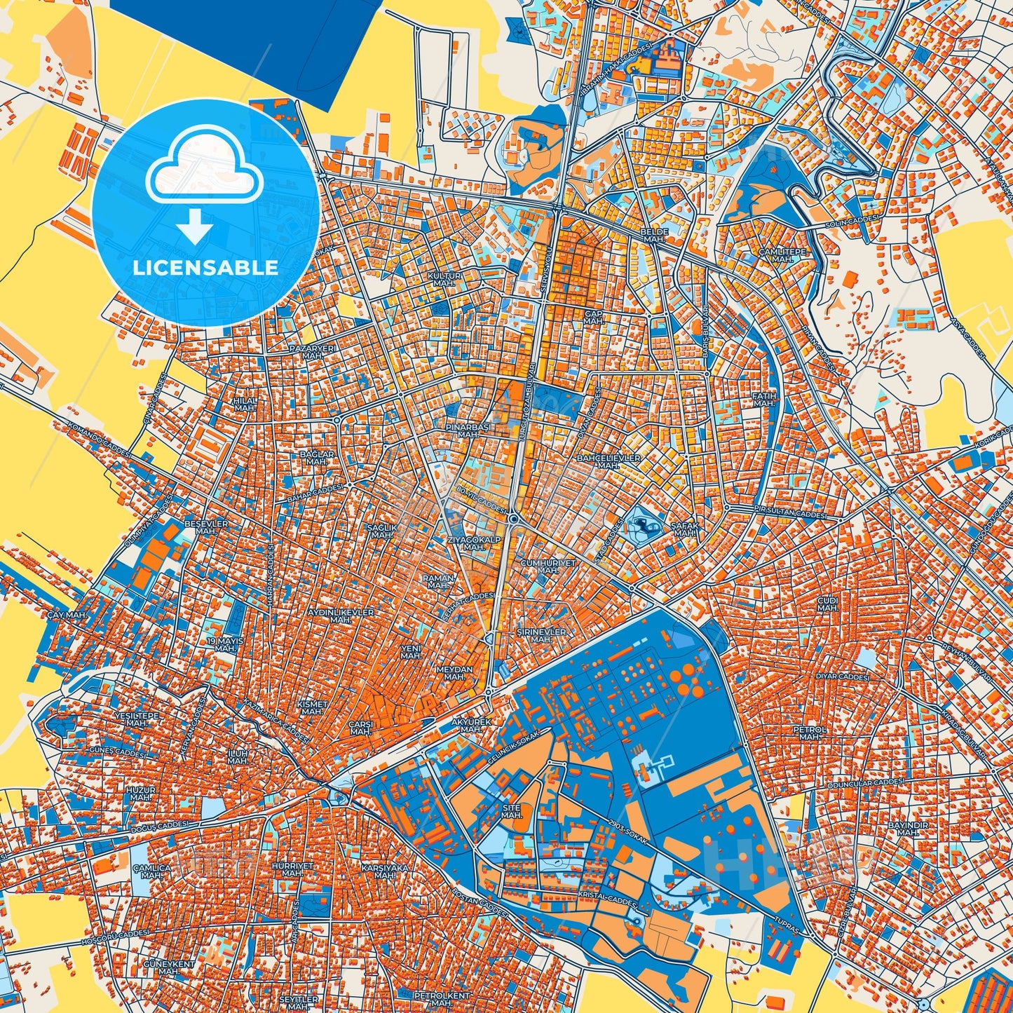 Colorful Batman Street Map with Labels and Buildings