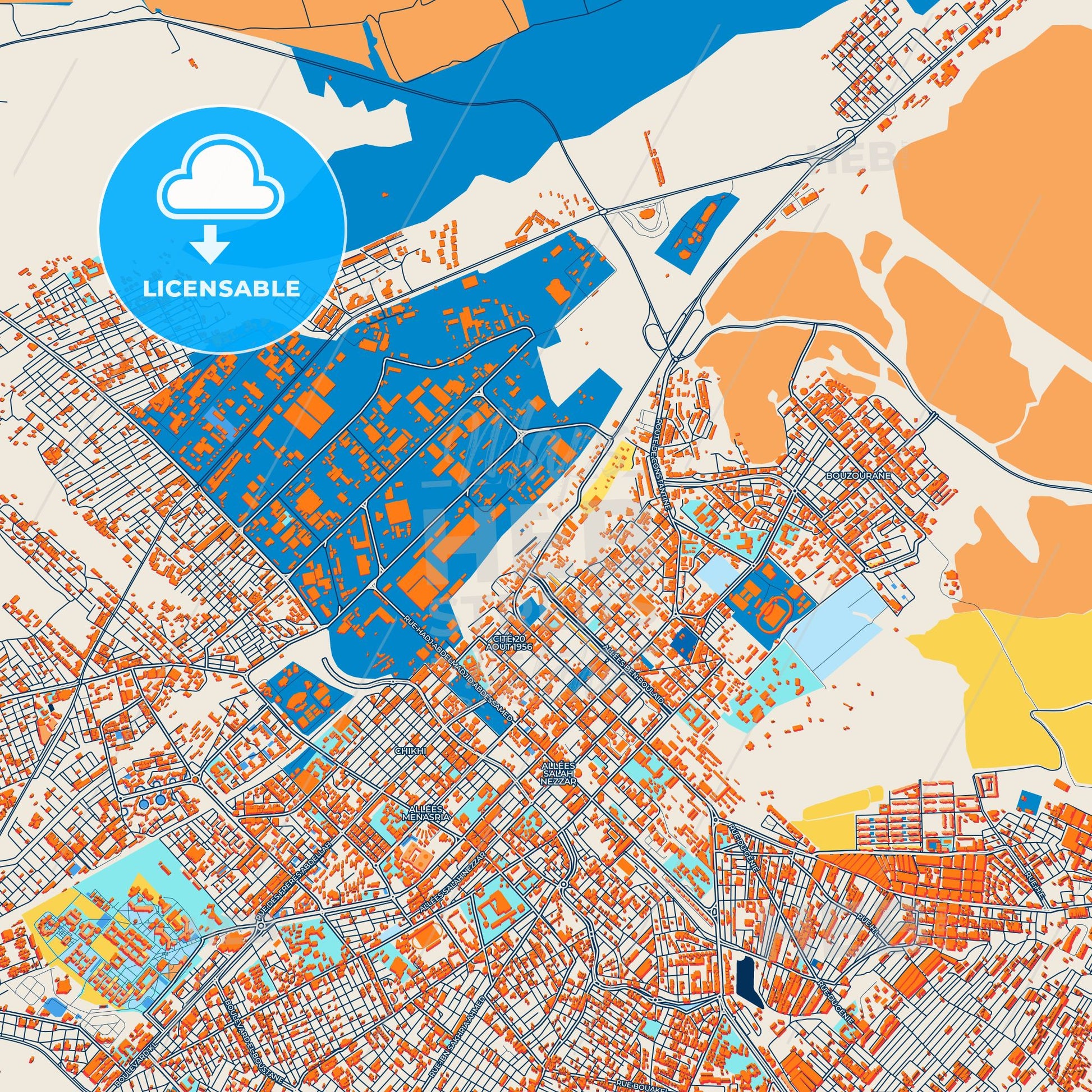 Colorful Batna Street Map with Labels and Buildings