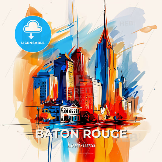 Vibrant Baton Rouge, Louisiana - A Colorful Cityscape With Buildings And A Body Of Water - Square format print template