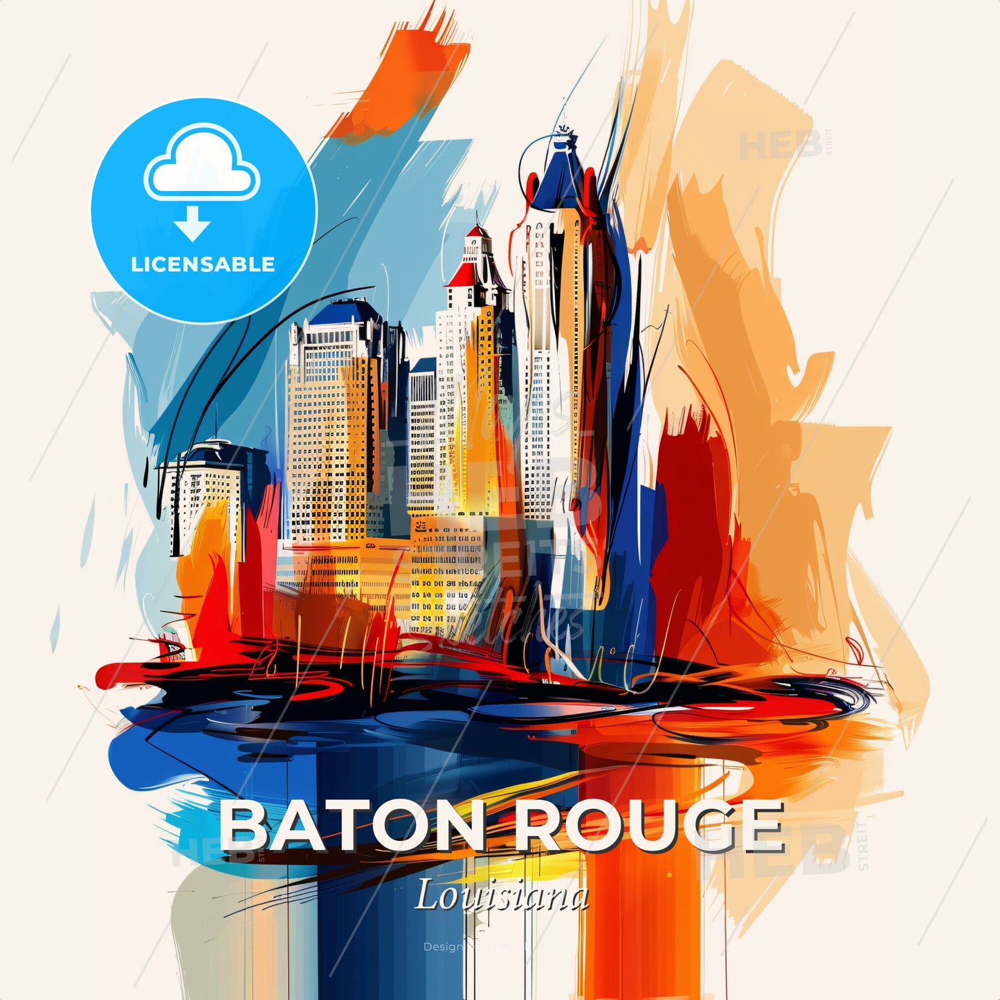Vibrant Baton Rouge, Louisiana - A Painting Of A City - Square format print template