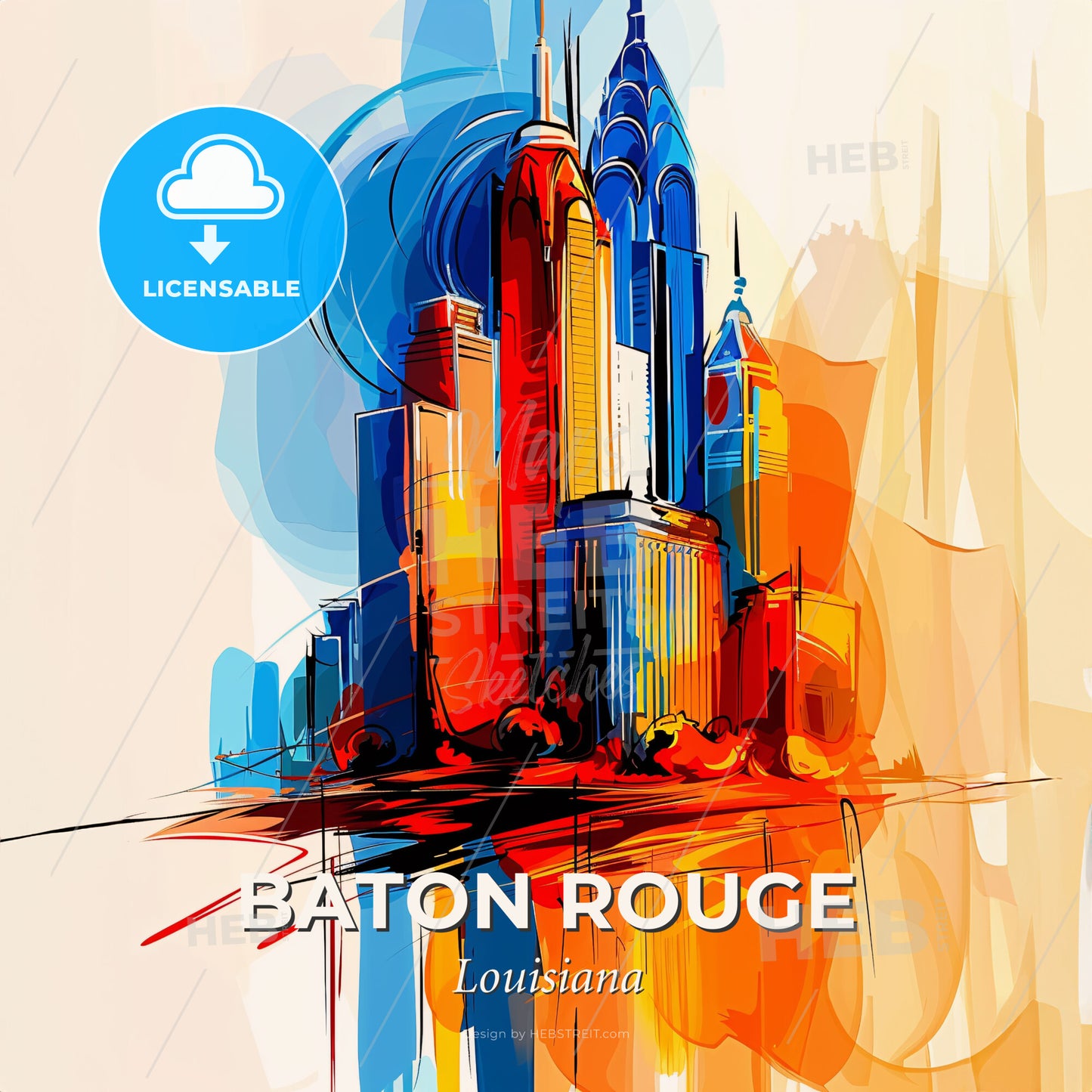 Vibrant Baton Rouge, Louisiana - A Colorful Cityscape With Towers And Buildings - Square format print template