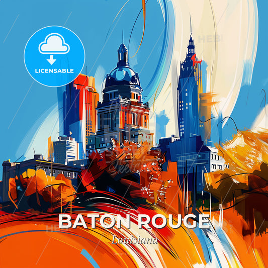 Vibrant Baton Rouge, Louisiana - A Painting Of A City - Square format print template