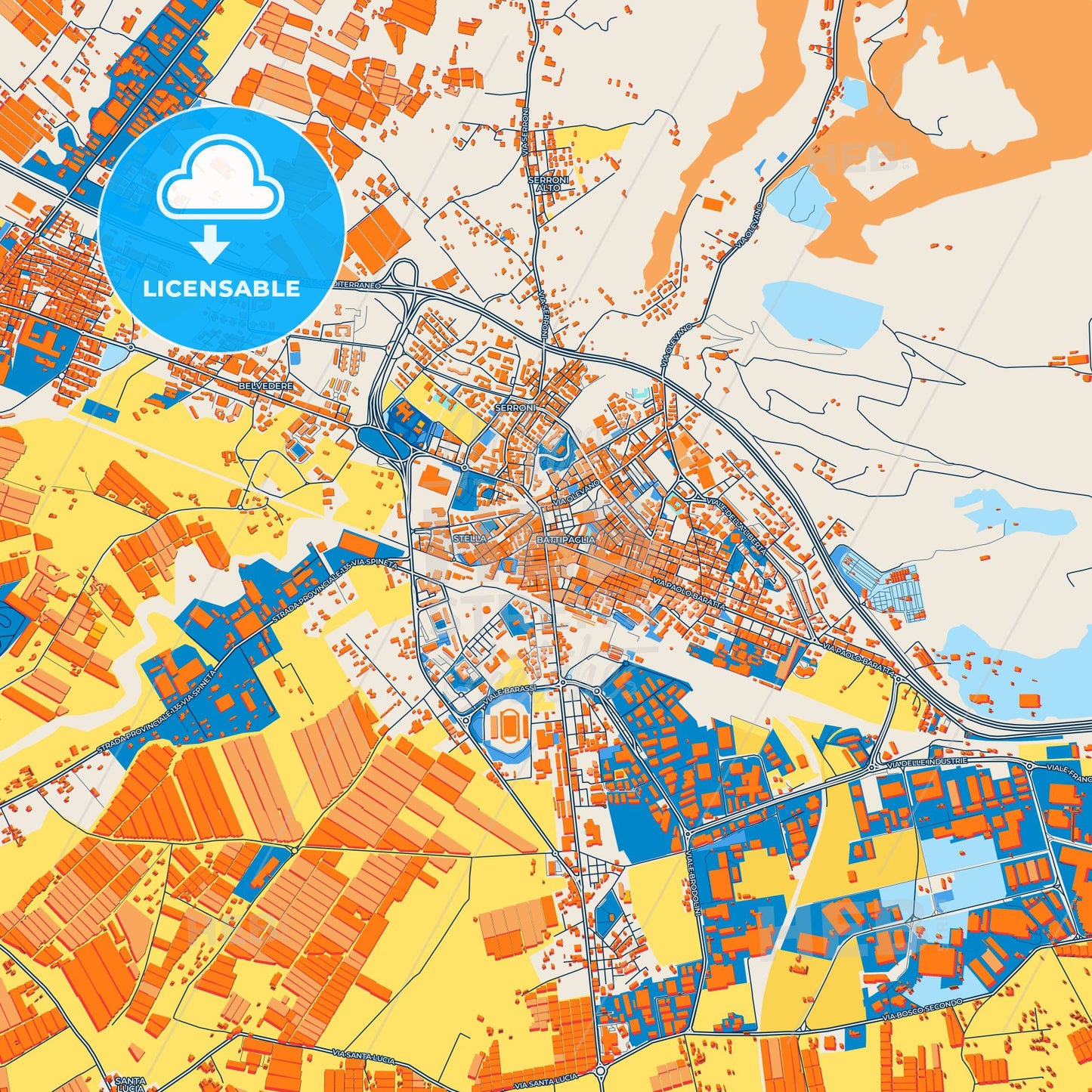 Colorful Battipaglia Street Map with Labels and Buildings