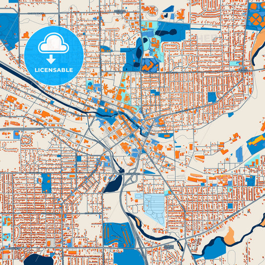 Colorful Battle Creek Street Map with Labels and Buildings